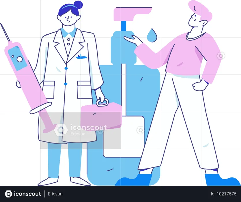 Doctor standing with thermometer with vaccine  Illustration