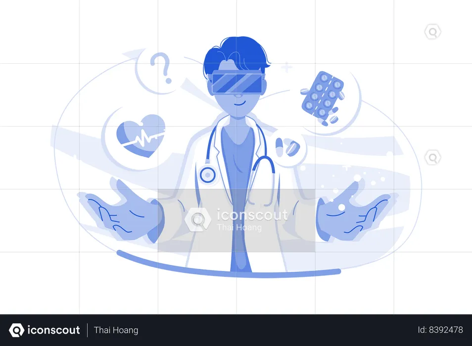 Doctor Studying Medicine Using VR  Illustration