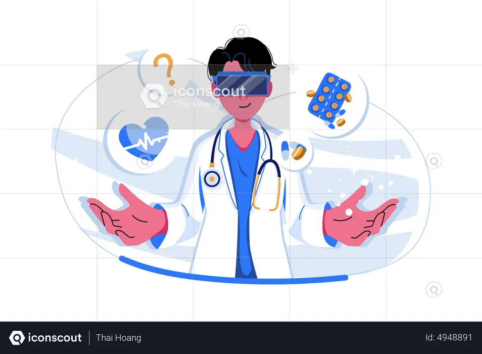 Doctor studying medicine using VR  Illustration