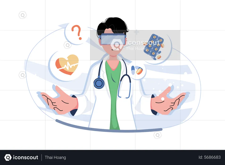 Doctor studying medicine using VR  Illustration