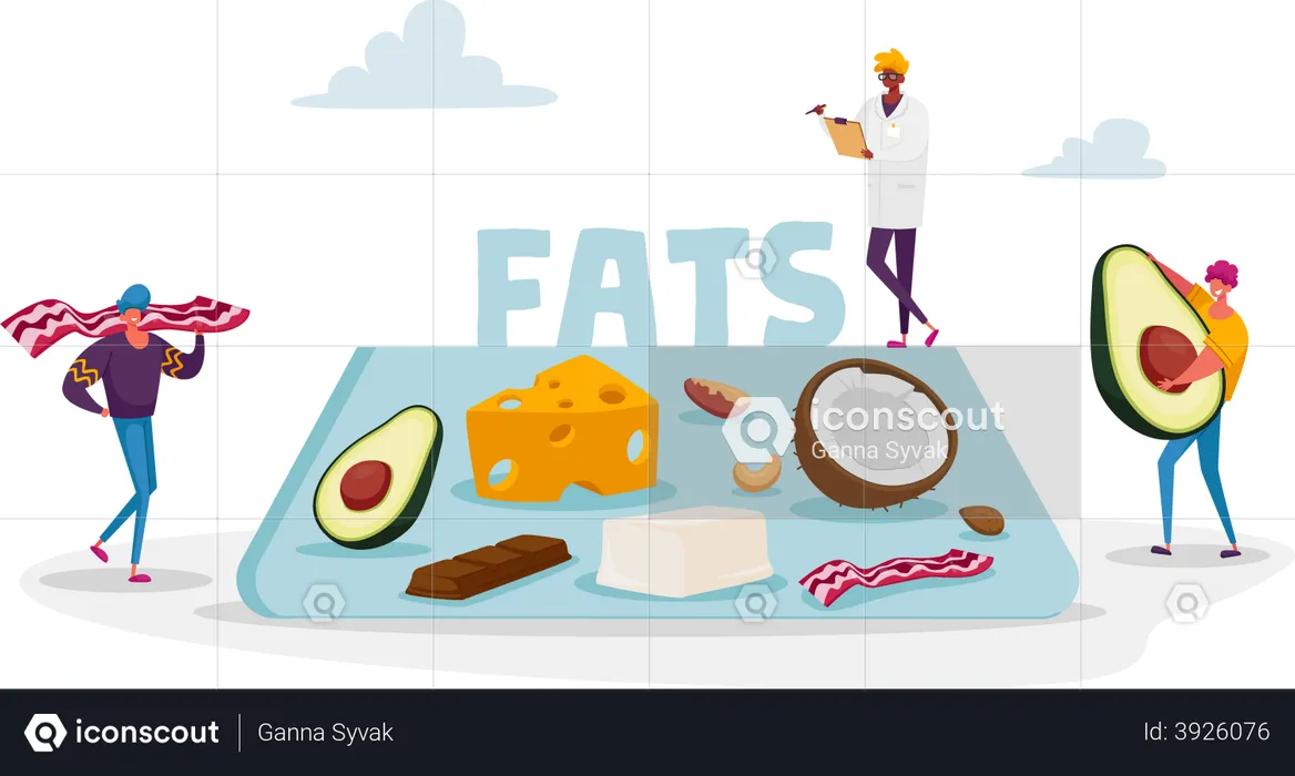 Doctor suggesting food which is low in fats  Illustration