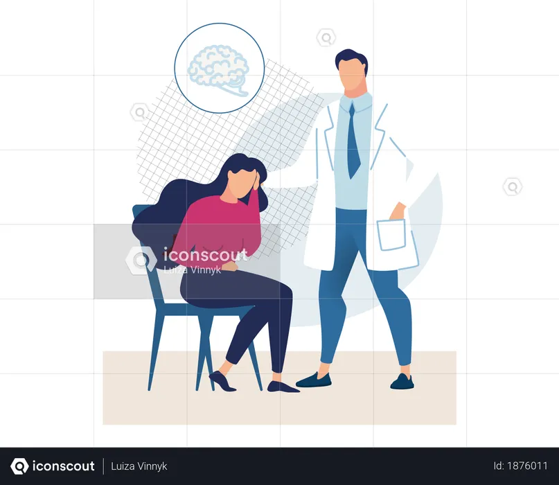 Doctor support with women brain problem  Illustration