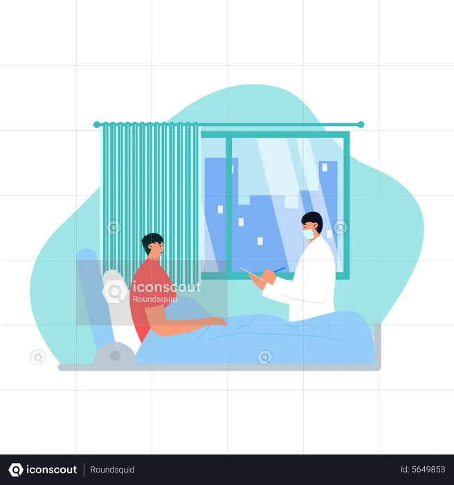 Young doctor visiting young patient at hospital  Illustration