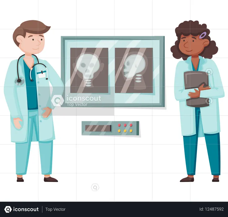 Doctor talking about xray report  Illustration