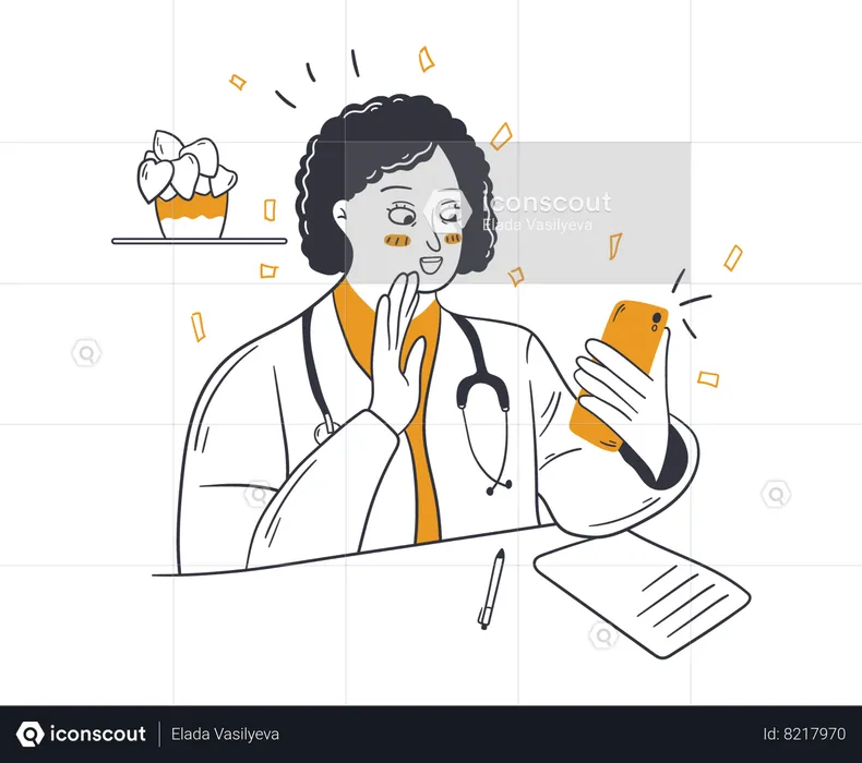 Doctor talking to client online through video conferencing  Illustration
