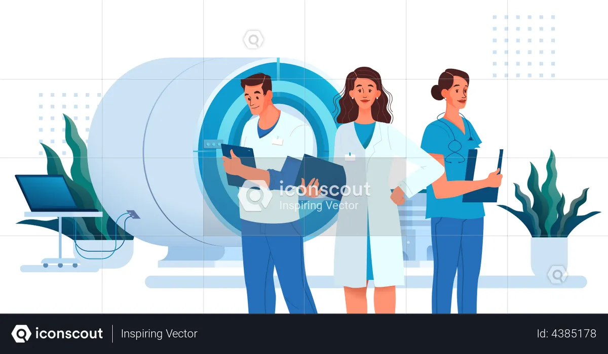 Doctor team checking MRI report  Illustration