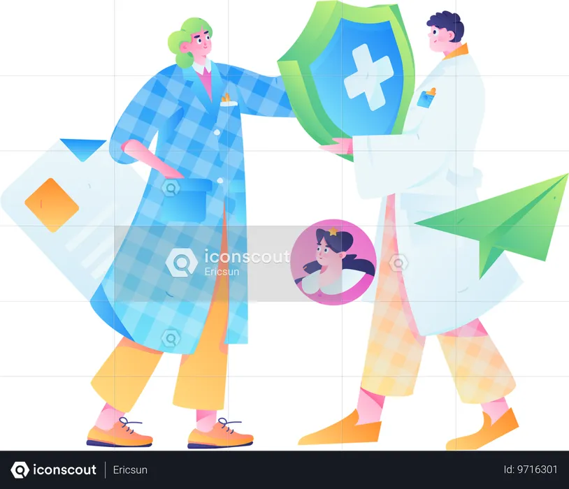 Doctor team showing medical insurance  Illustration