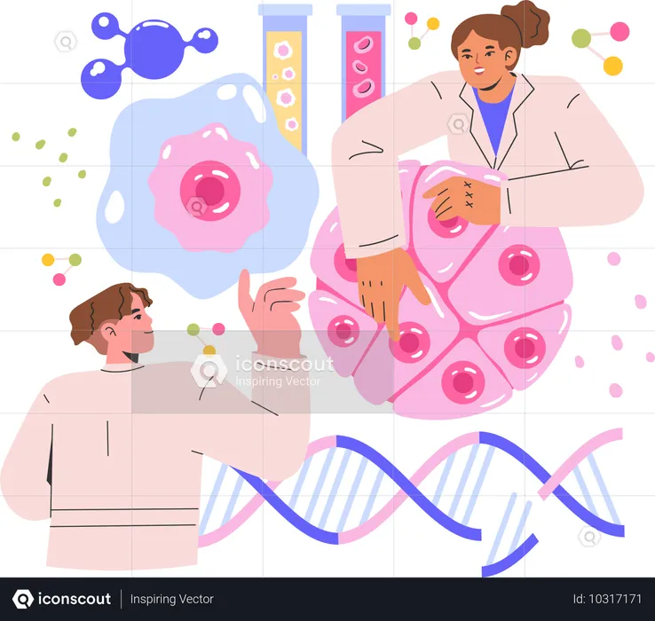 Doctor team working together to create chemical for microbes  Illustration