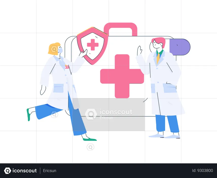 Doctor telling about medical kit  Illustration