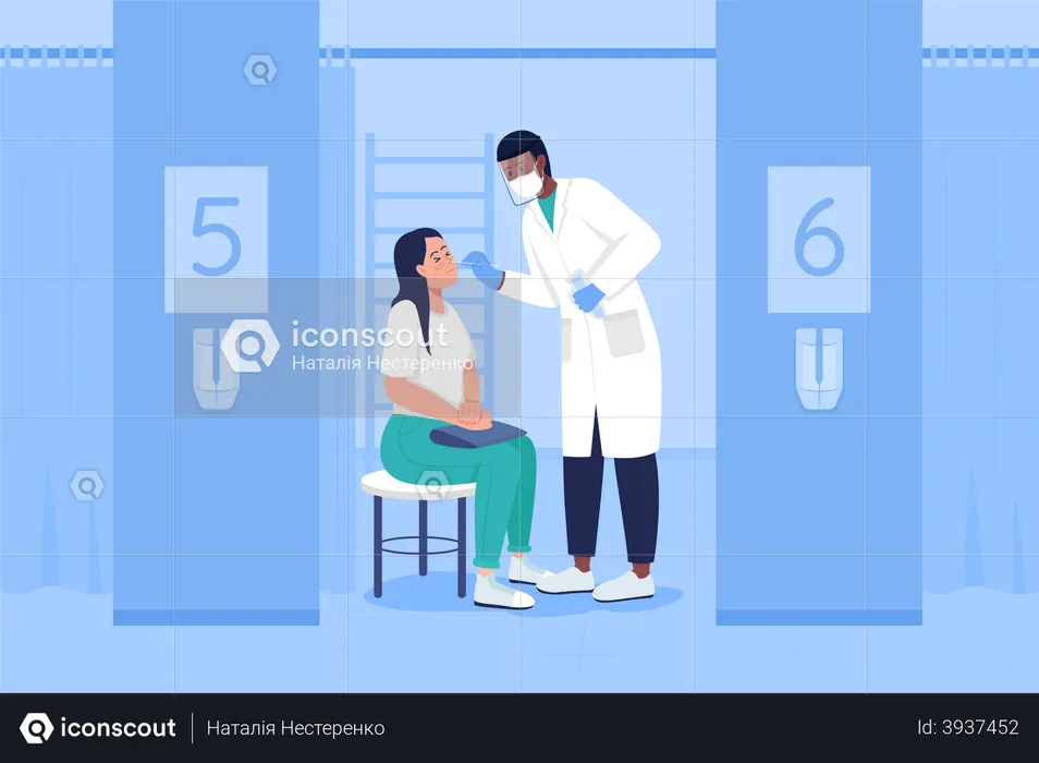 Doctor testing covid positive lady  Illustration
