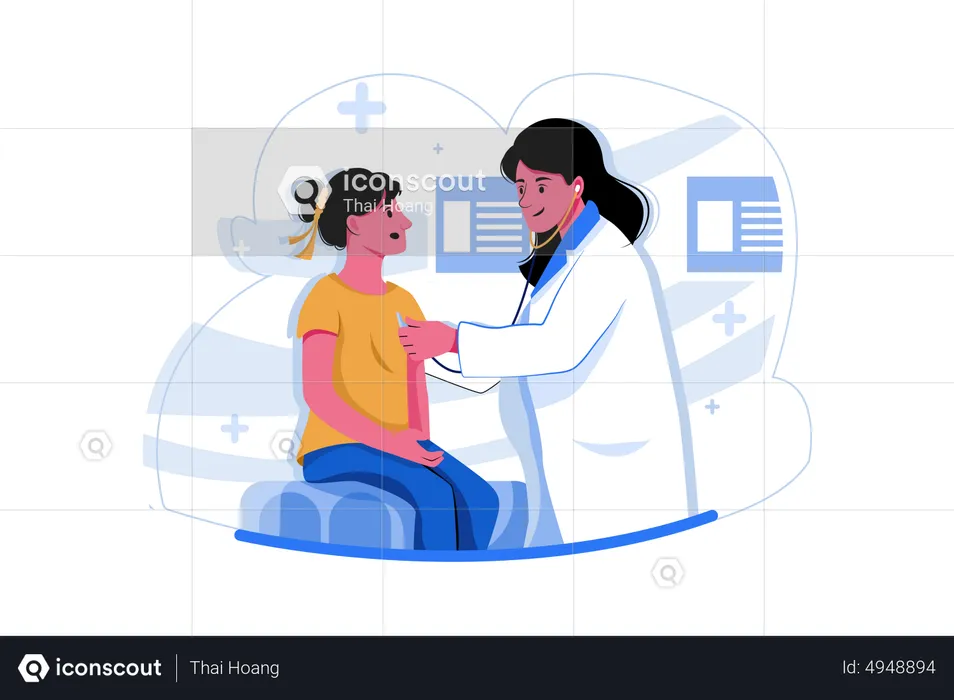 Doctor tratando a una paciente  Ilustración