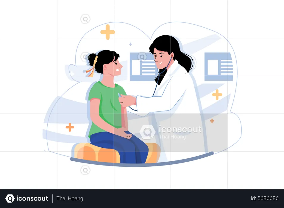 Doctor treating a female patient  Illustration