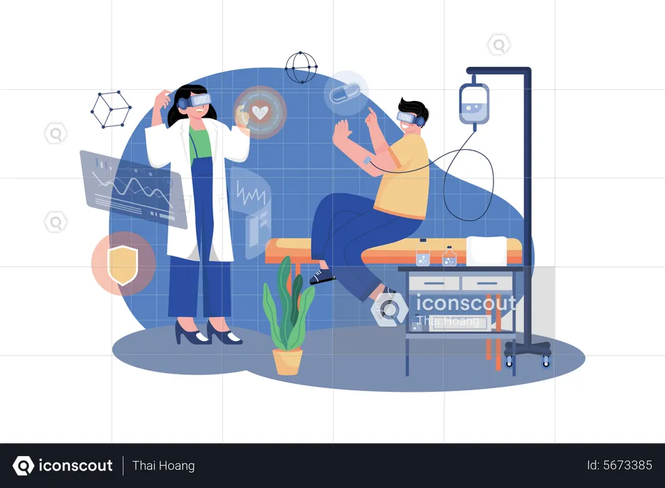 Doctor treating a patient using VR  Illustration