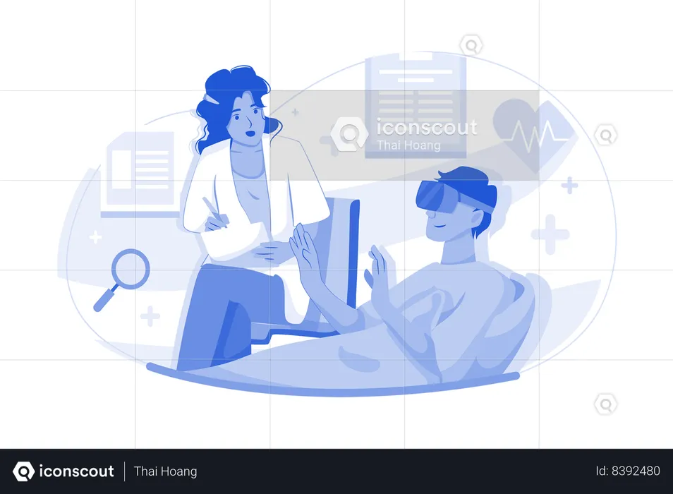 Doctor Treating A Patient Using VR  Illustration