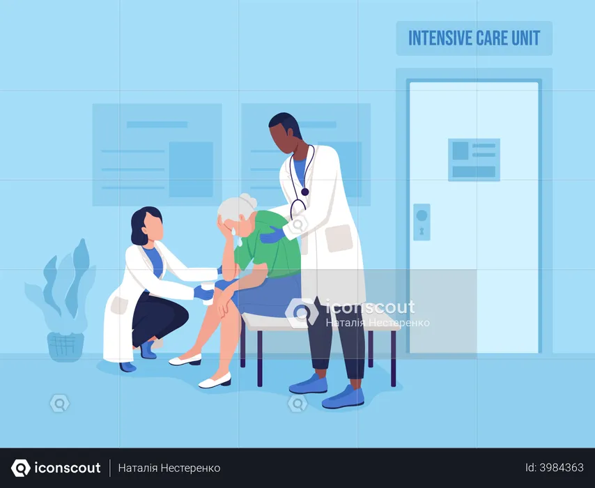 Doctor treating old age patient  Illustration