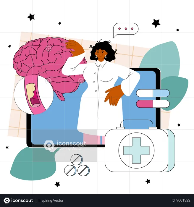 Doctor treats human brain  Illustration