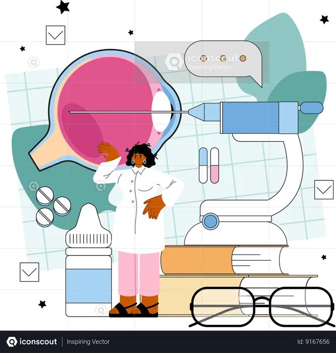 Doctor treats patient's eyes  Illustration