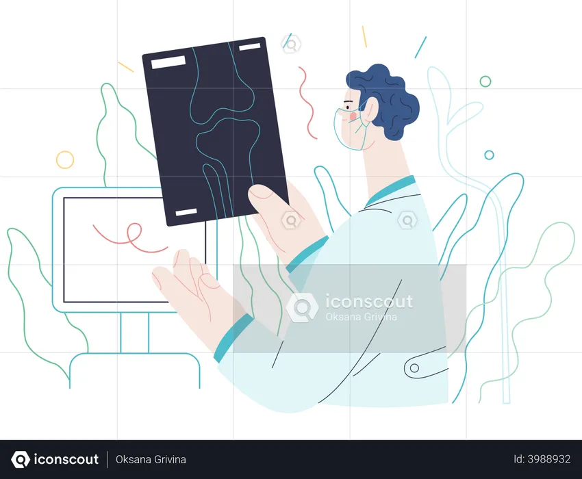 Doctor verifying patient X-ray report  Illustration