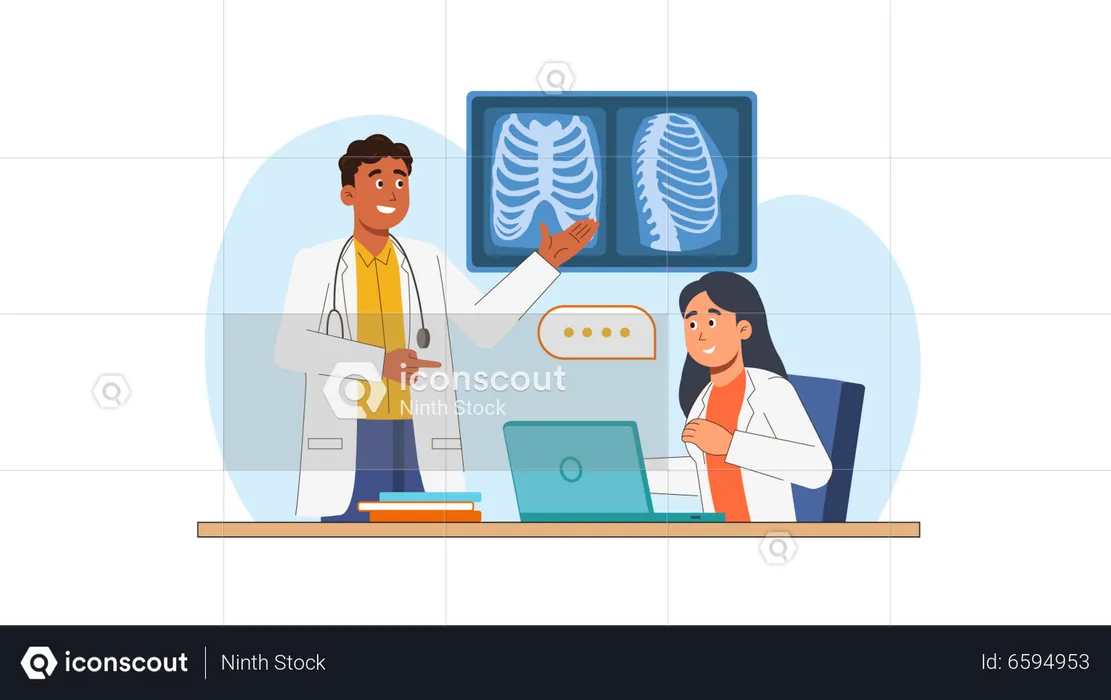 Doctor verifying patient X-ray report  Illustration