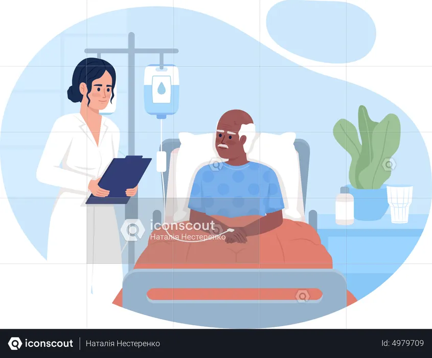 Doctor visiting senior patient in ward  Illustration