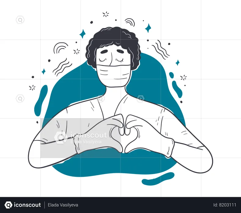 Doctor wearing mask showing heart symbols  Illustration