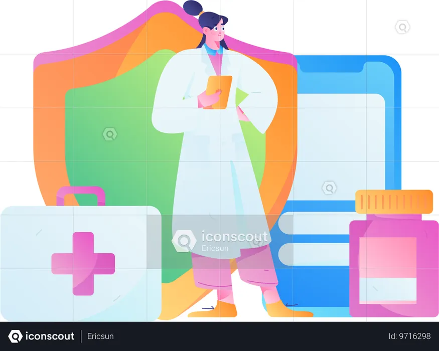 Doctor with health insurance  Illustration