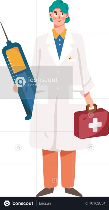 Doctor with medical kit and syringe  Illustration