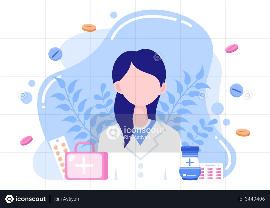 Doctor with medicines and pills  Illustration