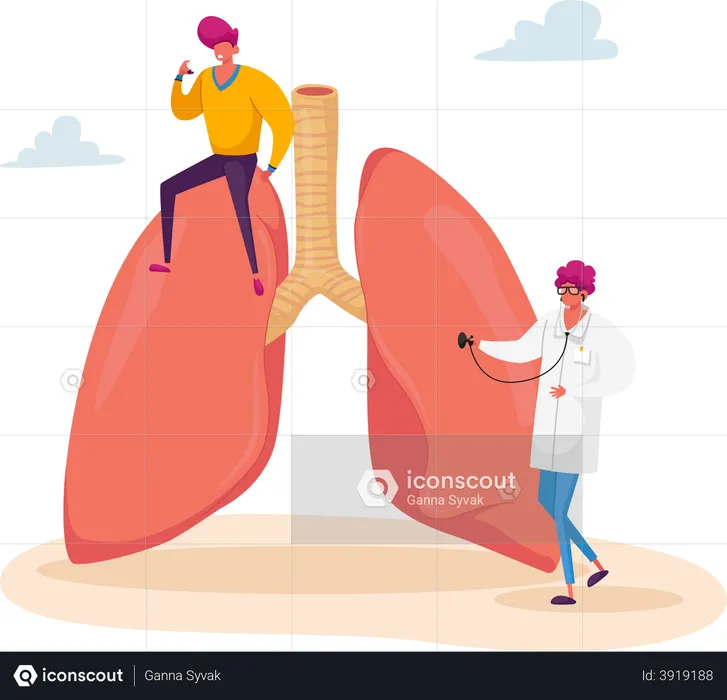 Doctor with Stethoscope Checking Sick Lungs  Illustration