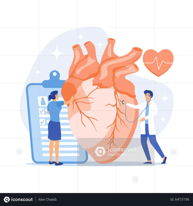Doctor with stethoscope listening to heart beat  Illustration