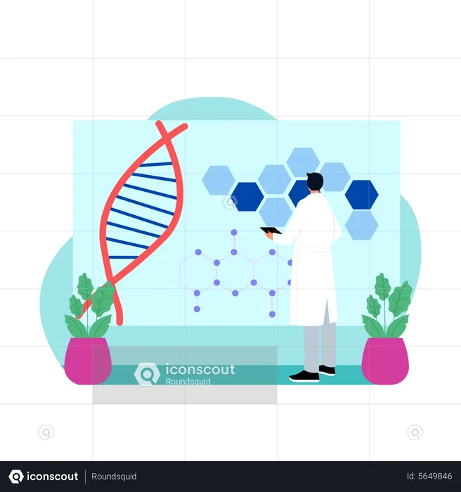 Young doctor research on dna  Illustration