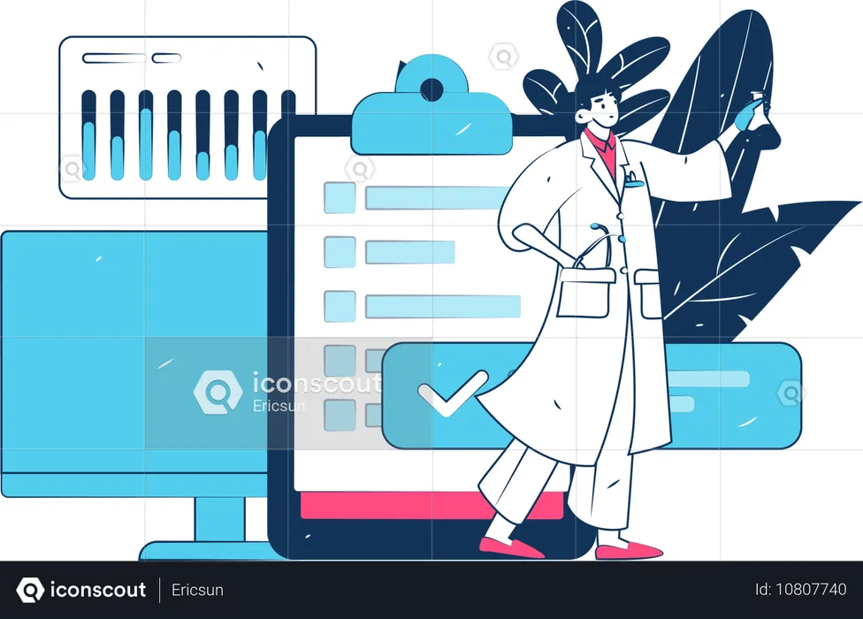 Doctor Working On Medical Research  Illustration