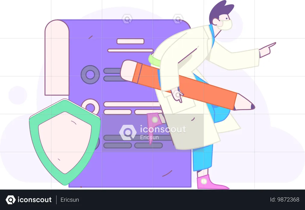 Doctor works on medical report  Illustration