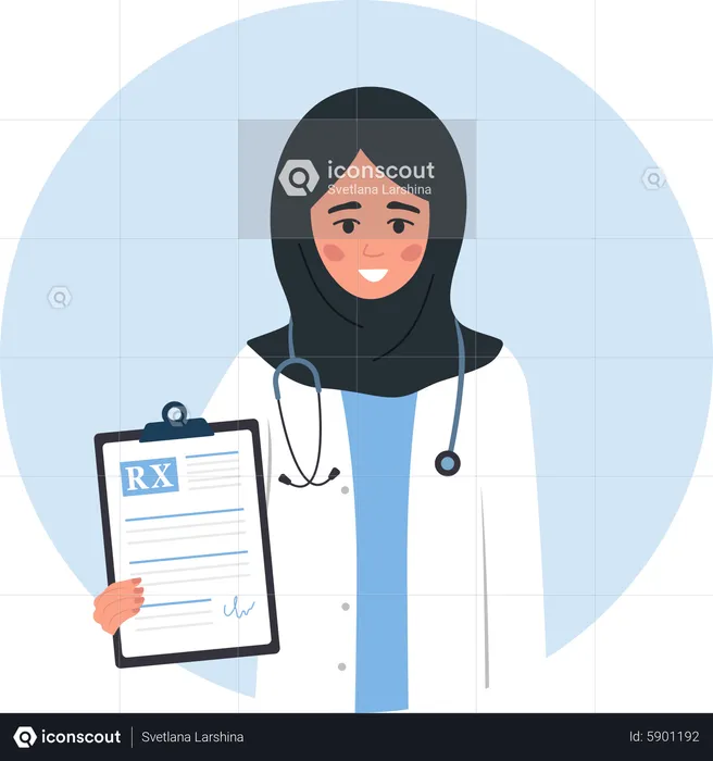 Doctora árabe con prescripción médica  Ilustración
