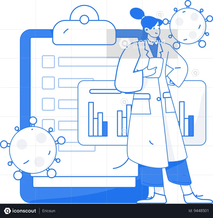 Doctora haciendo análisis del virus corona  Ilustración