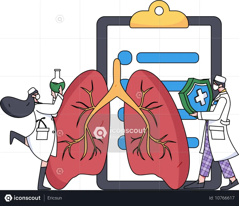 Doctora comprobando informe pulmonar  Ilustración