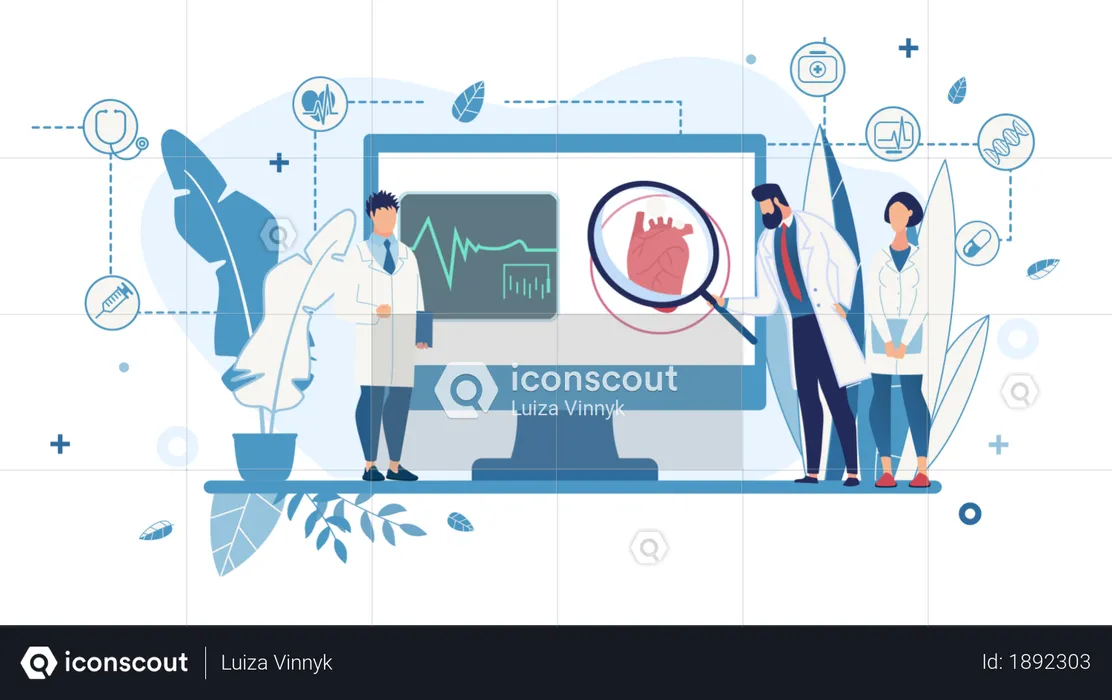 Doctors analyzing heart in the display for knowing the heart problem  Illustration
