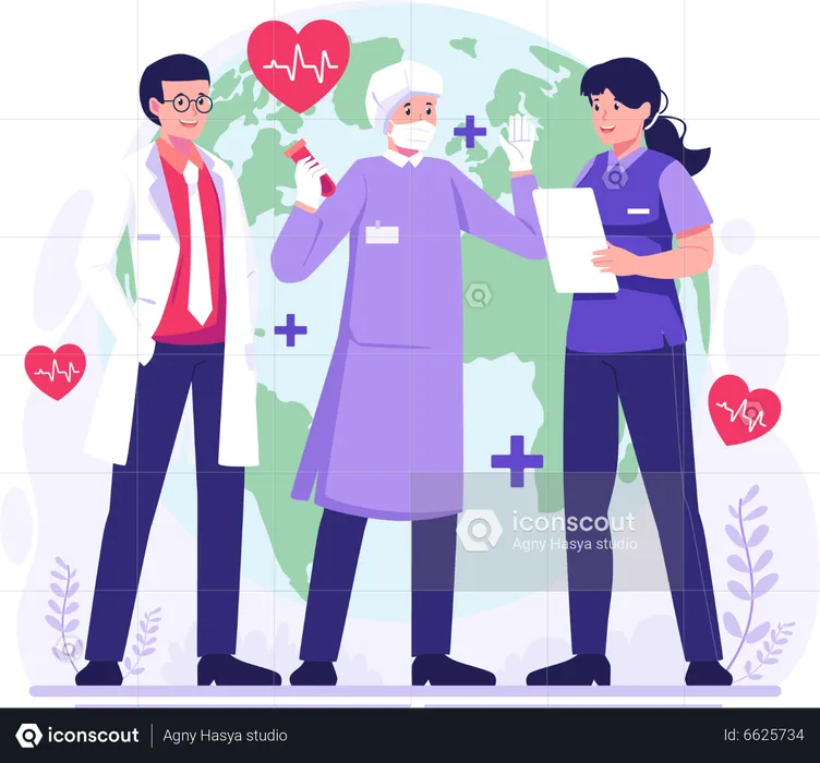 Doctors and medical workers are celebrating Health Day  Illustration