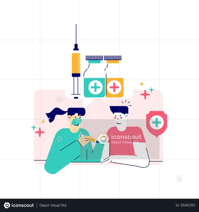 Doctors are vaccinating male patients  Illustration