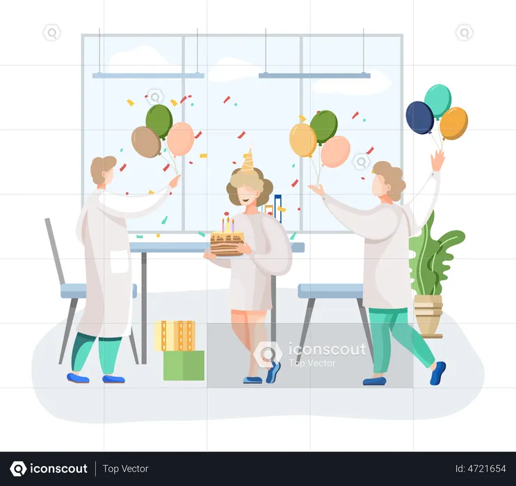 Doctors celebrating birthday party  Illustration