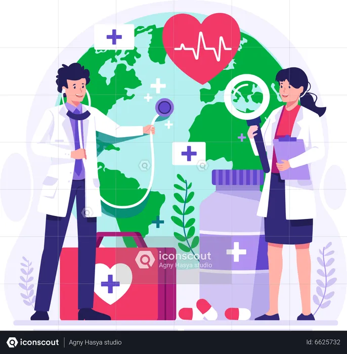 Doctors Check the Health of the World Globe with a Stethoscope  Illustration