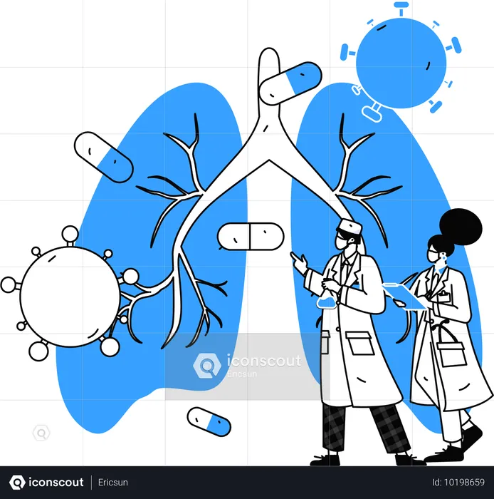 Doctors diagnoses lung cancer through patient's report  Illustration