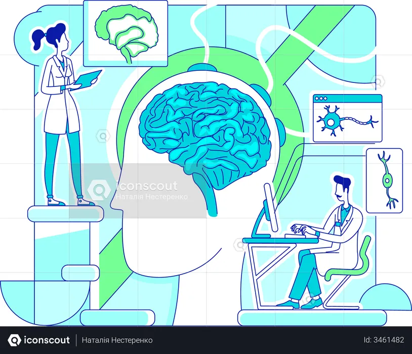 Doctors doing brain study  Illustration