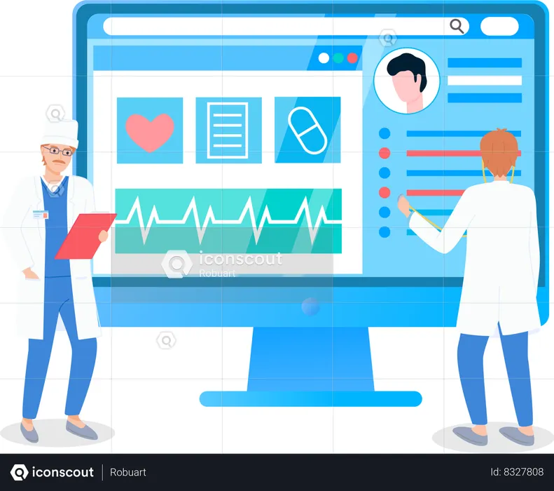 Doctors Examine Patient Online  Illustration