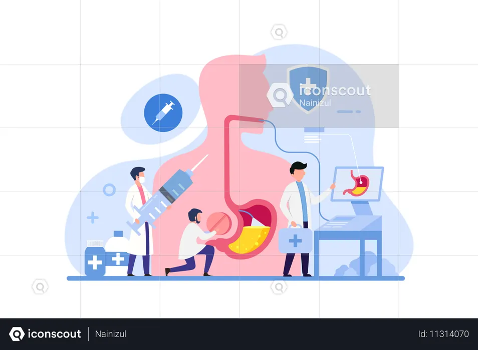 医師が胃の病気を検査する  イラスト