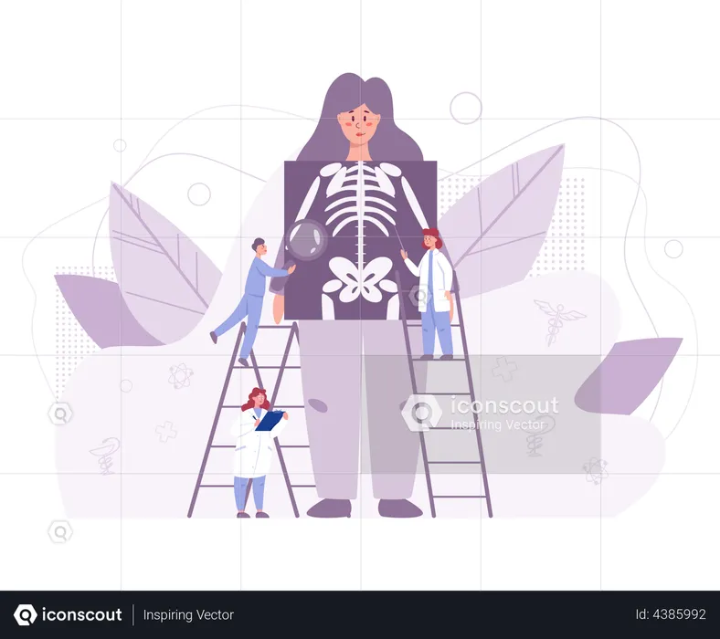 Doctors examing female patient checking X-ray  Illustration