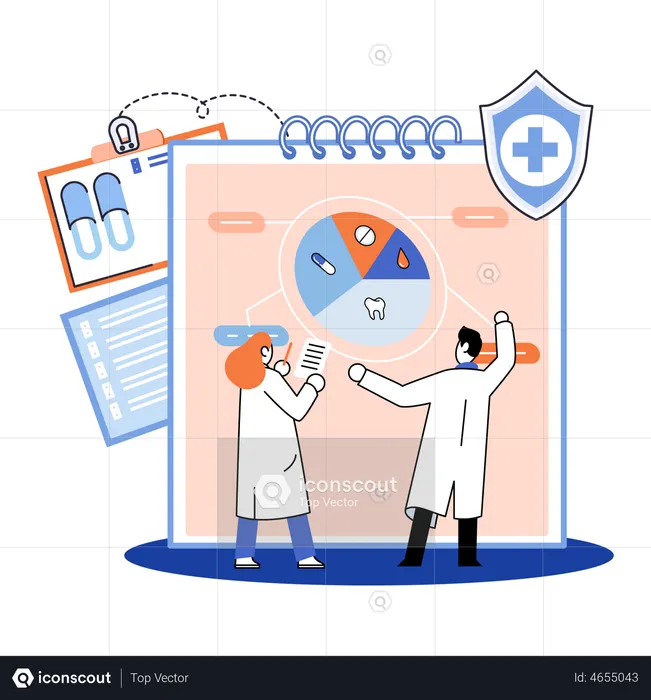Doctors examining patient report  Illustration