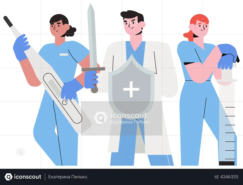 Doctors fighting disease  Illustration