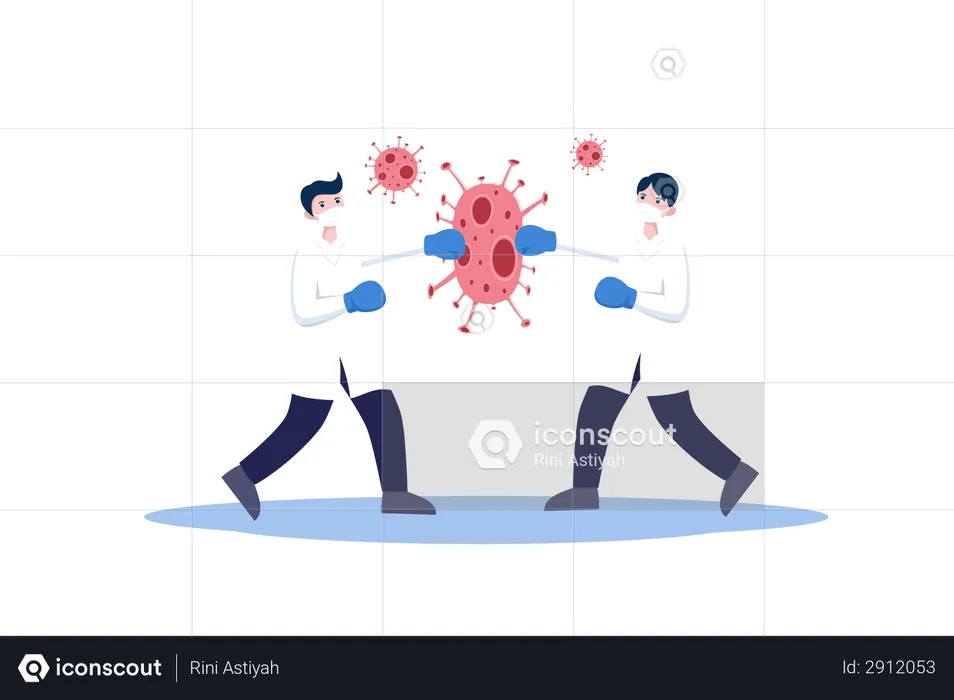 Doctors Fighting With Corona Virus  Illustration