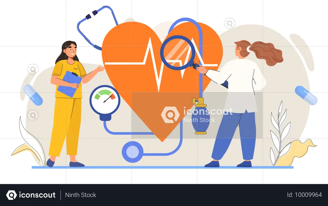 Doctors research on heartbeat and blood pressure  Illustration